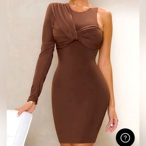 Chocolate Brown one sleeved ruched bust mini dress